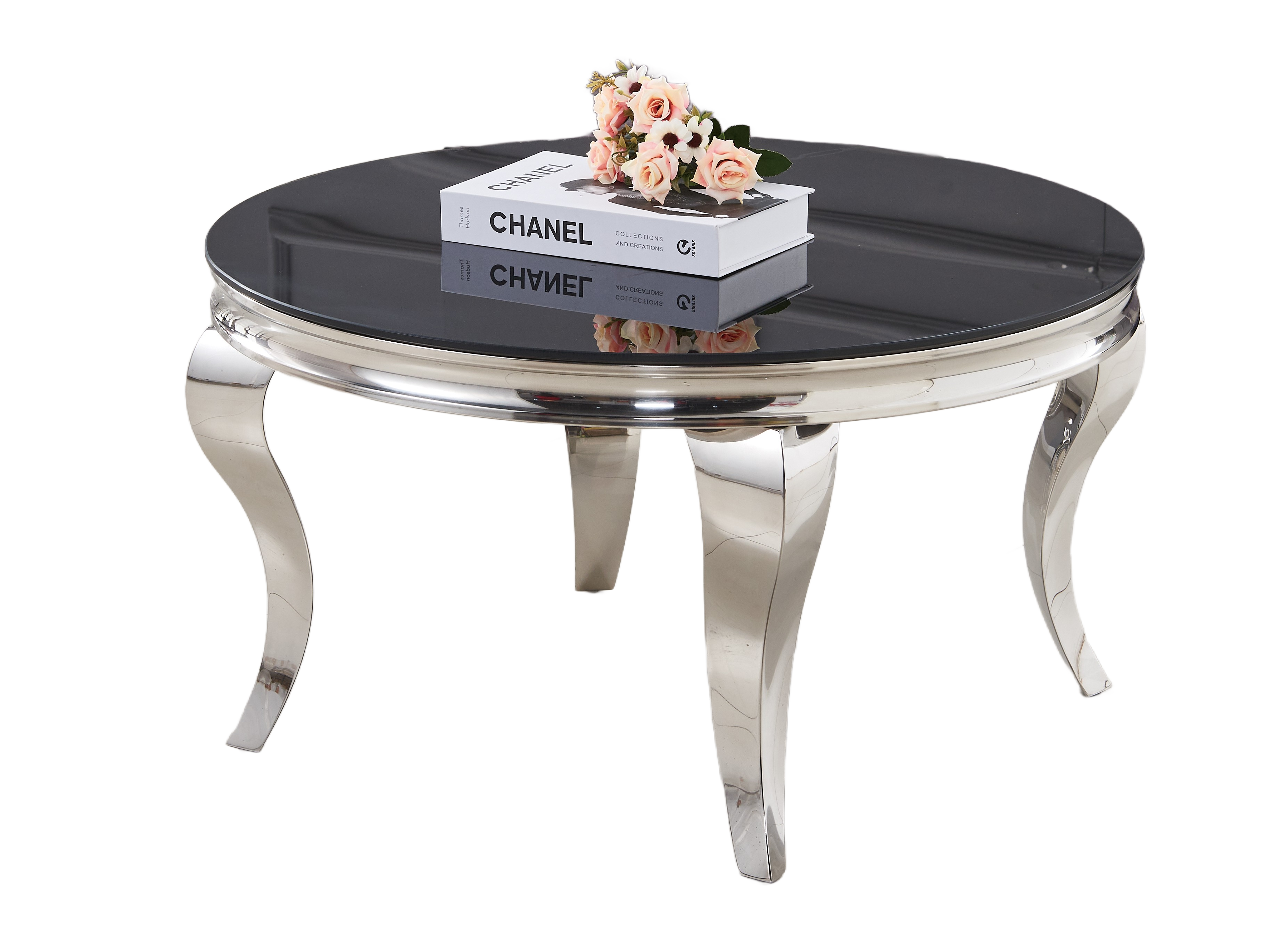 Table Haute Appoint En Verre Noir Et Pieds Chromés - L 160cm - Occasion