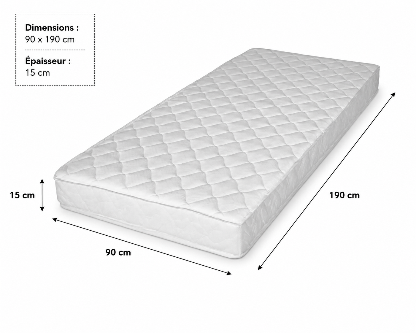 Matelas mousse 90x190 cm épaisseur 15 cm