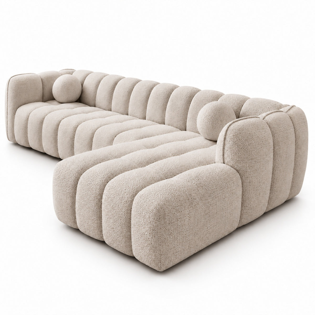 Canapé d’angle droit en tissu Cremona beige 315 x 175 cm – Mirage