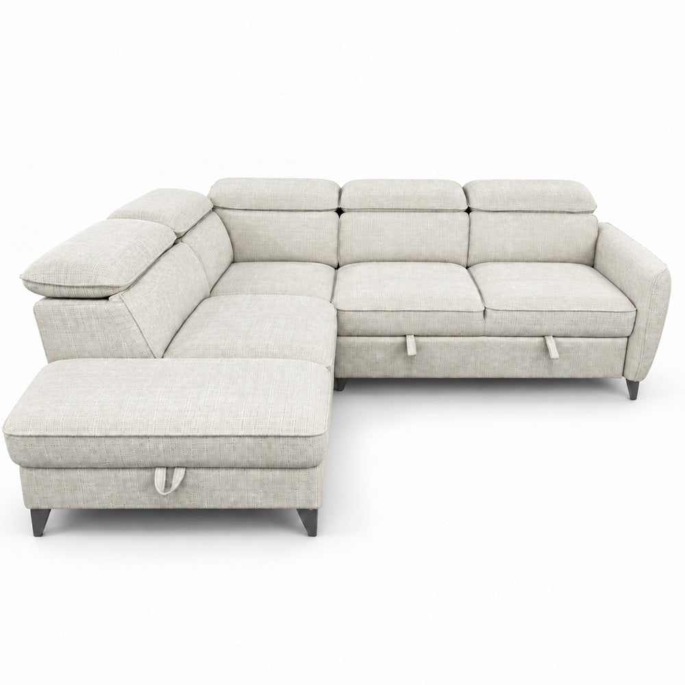 Canapé d’angle gauche convertible avec coffre en tissu Cremona beige – Bari