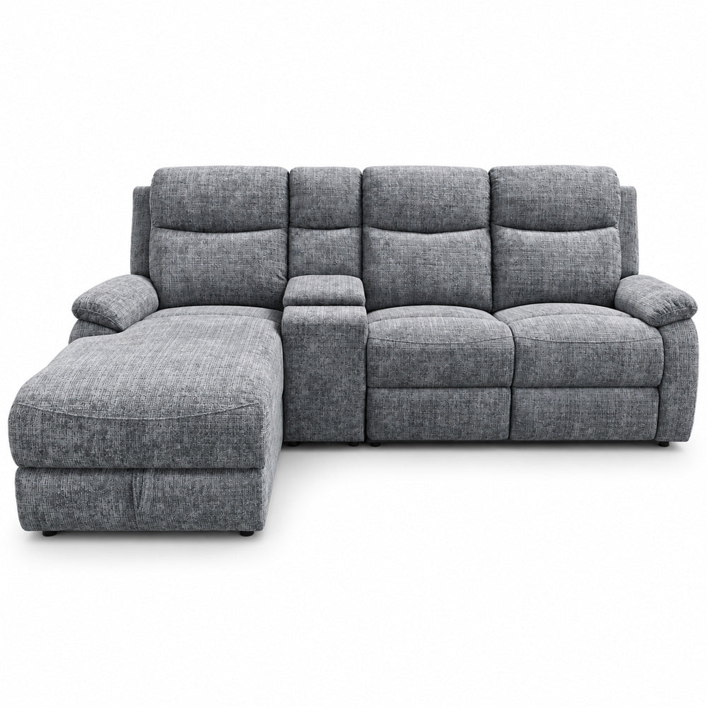 Canapé d’angle gauche avec coffre et fonction relax en tissu Cremona anthracite – Cosmo