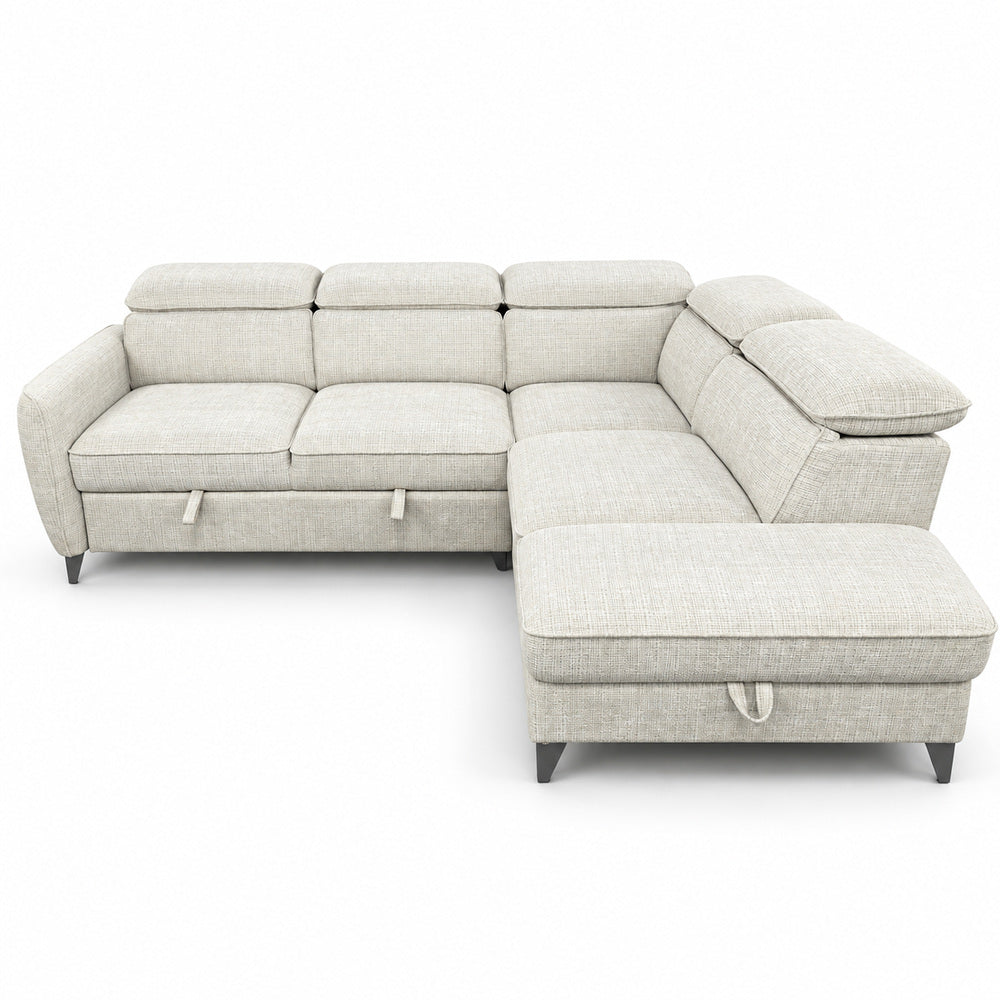 Canapé d’angle droit convertible avec coffre en tissu Cremona beige – Bari
