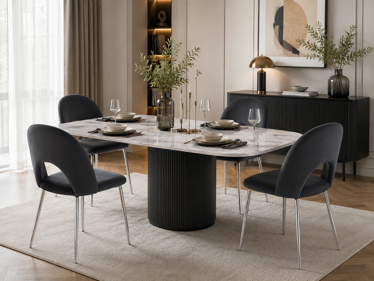 Lot de chaises TEDDY Chrome velours #couleur_anthracite