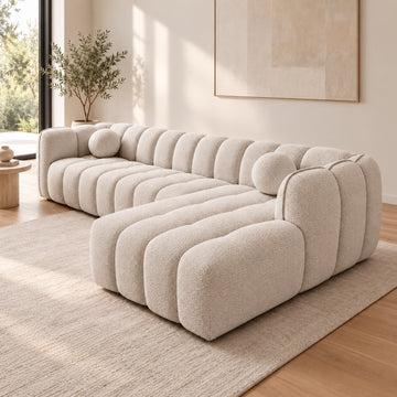 Canapé d’angle droit en tissu Cremona beige 315 x 175 cm – Mirage