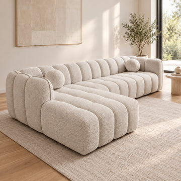 Canapé d’angle gauche en tissu Cremona beige 315 x 175 cm – Mirage