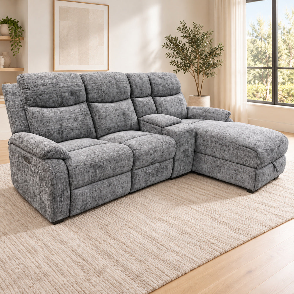 Canapé d’angle droit avec coffre et fonction relax en tissu Cremona anthracite – Cosmo
