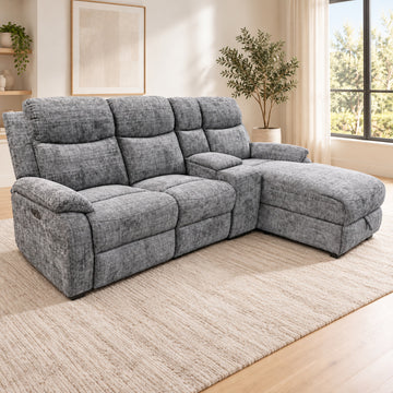 Canapé d’angle droit avec coffre et fonction relax en tissu Cremona anthracite – Cosmo