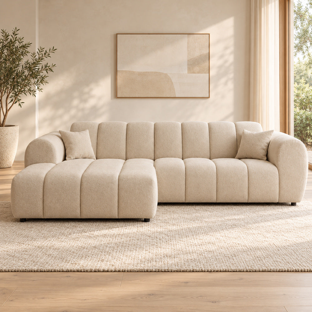 Canapé d’angle gauche en tissu Cremona beige 270 x 156 cm – Astrus