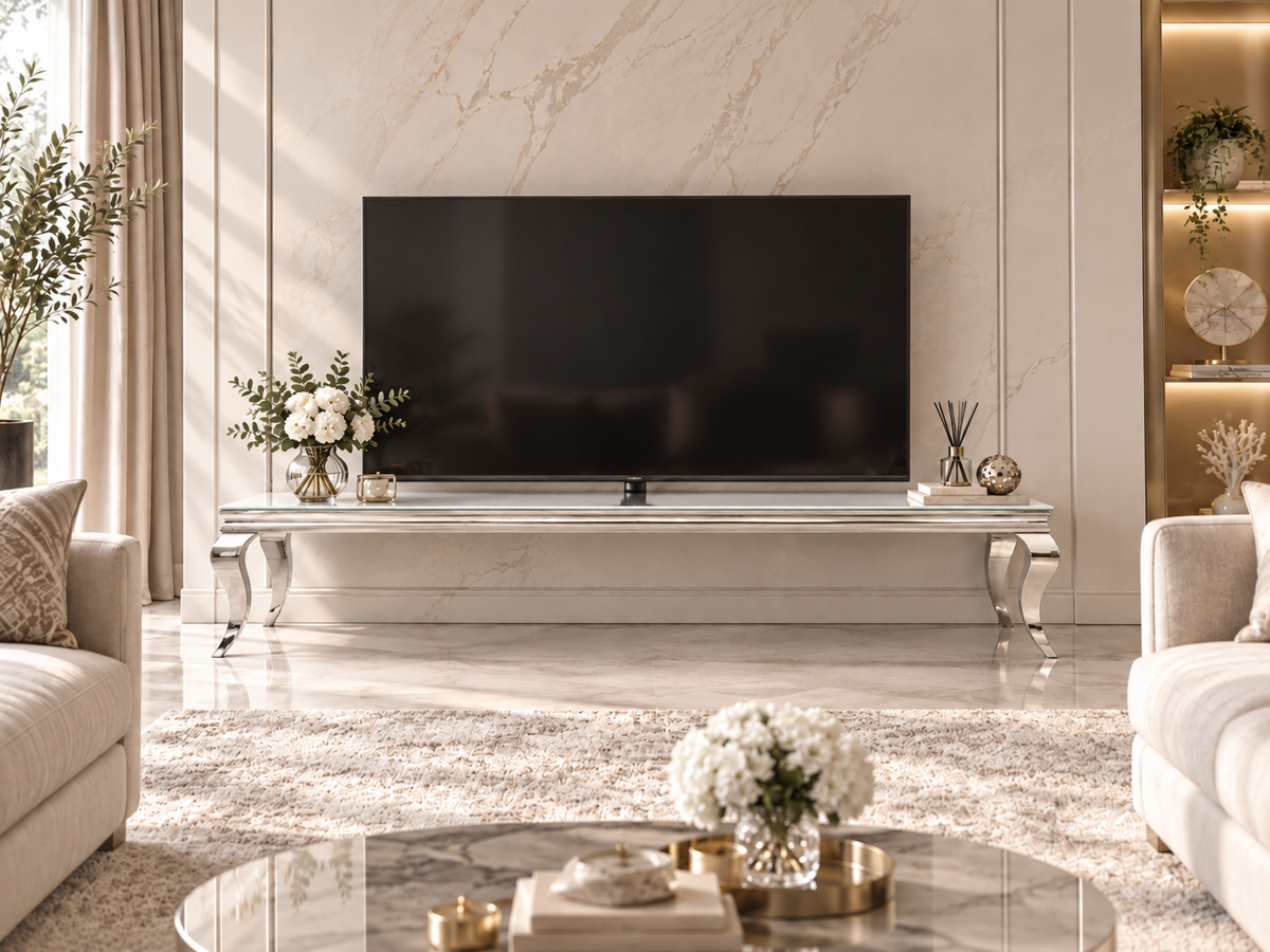 Meuble TV BAROQUE Chrome 160x45x45 cm