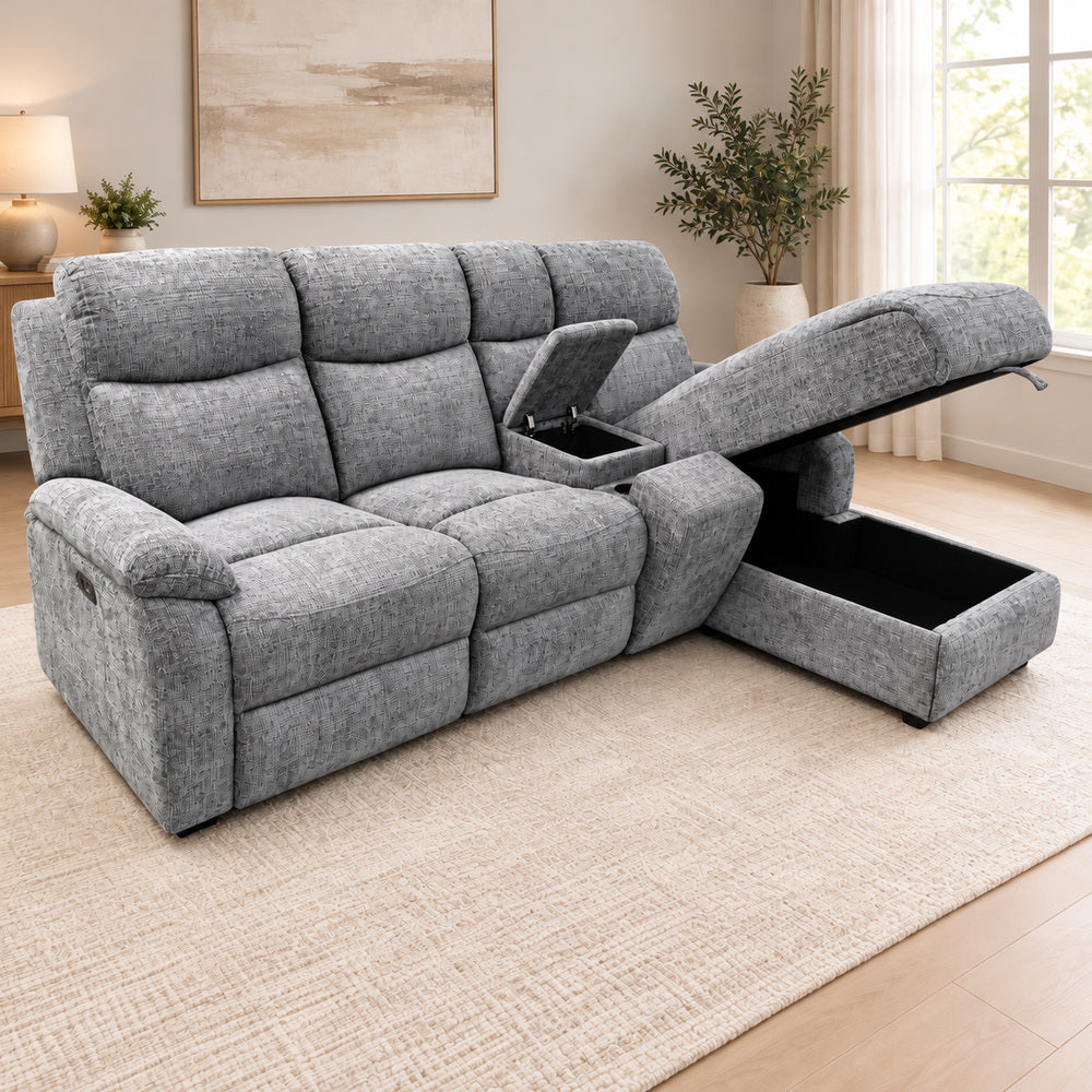 Canapé d’angle droit avec coffre et fonction relax en tissu Cremona anthracite – Cosmo