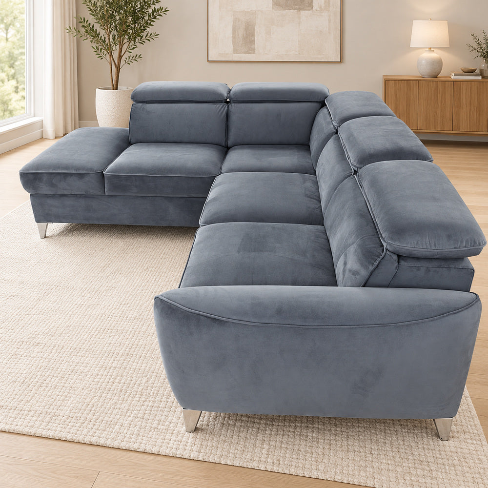 Canapé d’angle gauche convertible avec coffre en velours anthracite – Bari