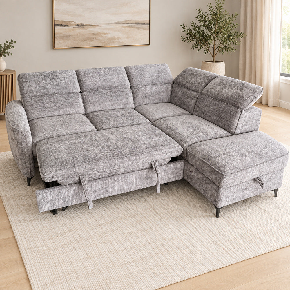 Canapé d’angle droit convertible avec coffre en tissu Cremona anthracite – Bari