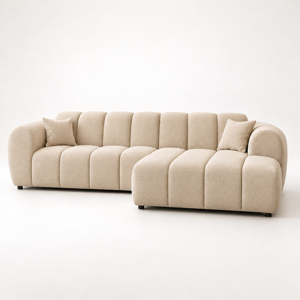 Canapé d’angle droit en tissu Cremona beige 270 x 156 cm – Astrus