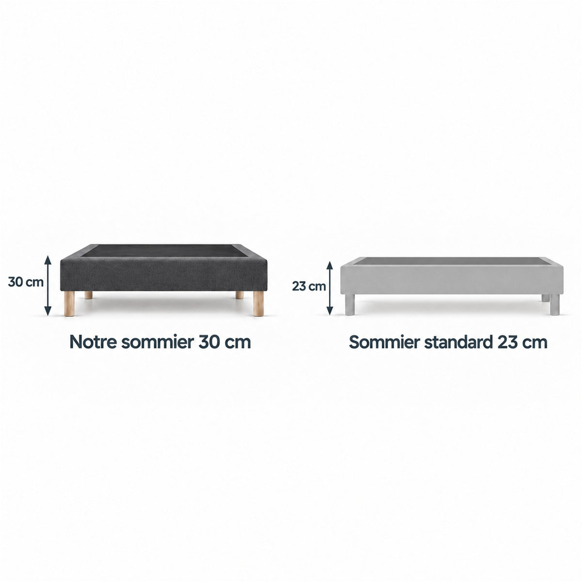 Sommier tapissier déco 90x190 cm Gris - Hauteur 30 cm - Pieds inclus