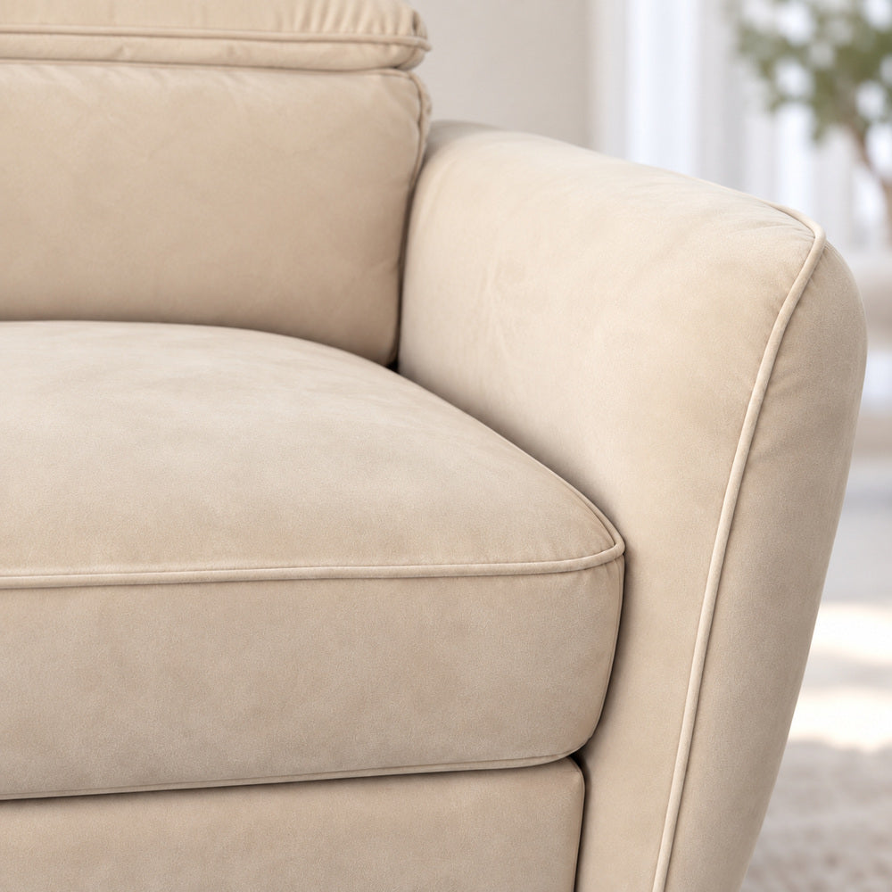 Canapé d’angle gauche convertible avec coffre en velours beige – Bari