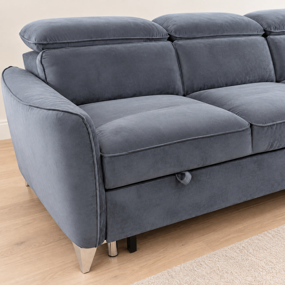 Canapé d’angle droit convertible avec coffre en velours anthracite – Bari