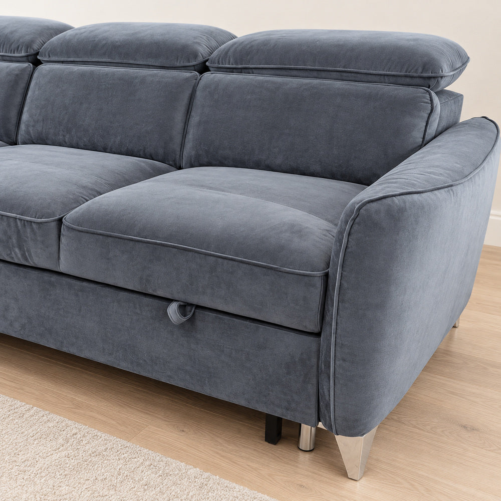 Canapé d’angle gauche convertible avec coffre en velours anthracite – Bari