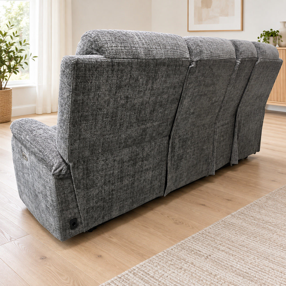 Canapé d’angle gauche avec coffre et fonction relax en tissu Cremona anthracite – Cosmo
