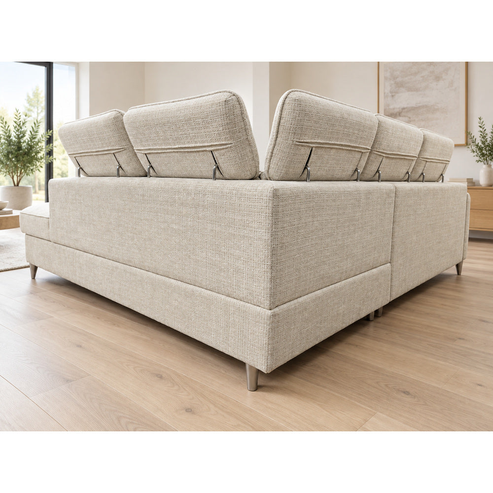 Canapé d’angle droit convertible avec coffre en tissu Cremona beige – Bari