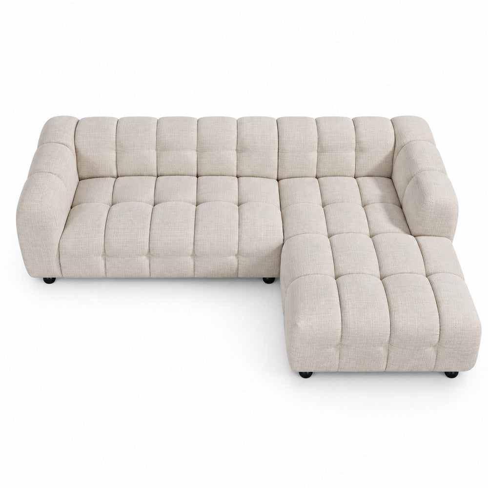 Canapé d’angle droit en tissu Cremona beige 278 x 168 cm – Monaco