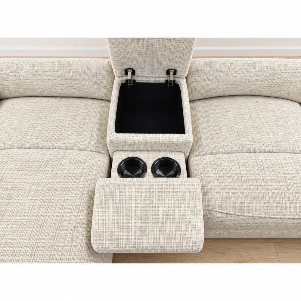 Canapé d’angle gauche avec coffre et fonction relax en tissu Cremona beige – Cosmo