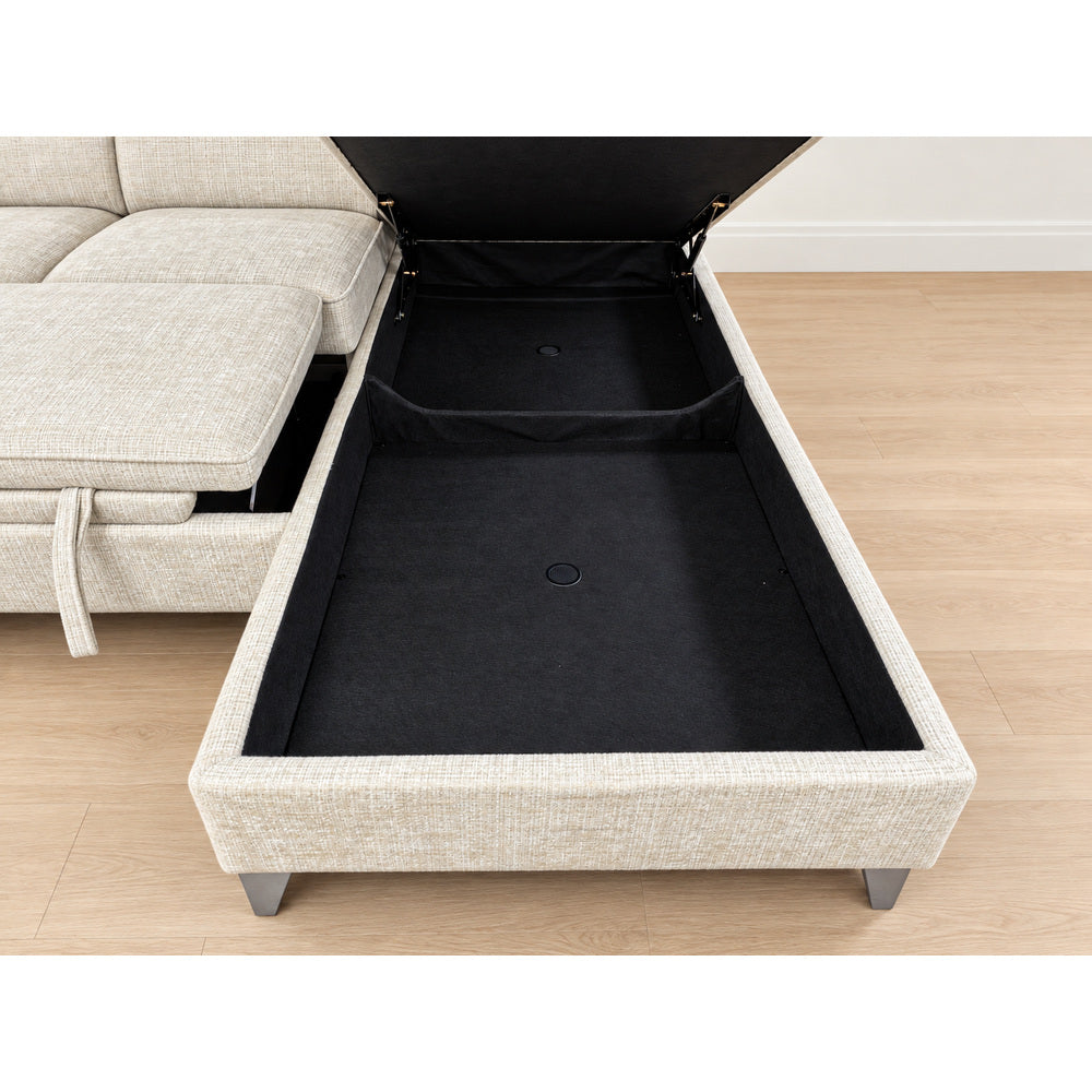 Canapé d’angle droit convertible avec coffre en tissu Cremona beige – Bari