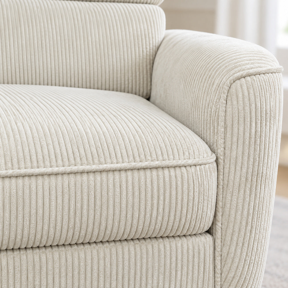 Canapé d’angle gauche convertible avec coffre en tissu côtelé beige – Bari