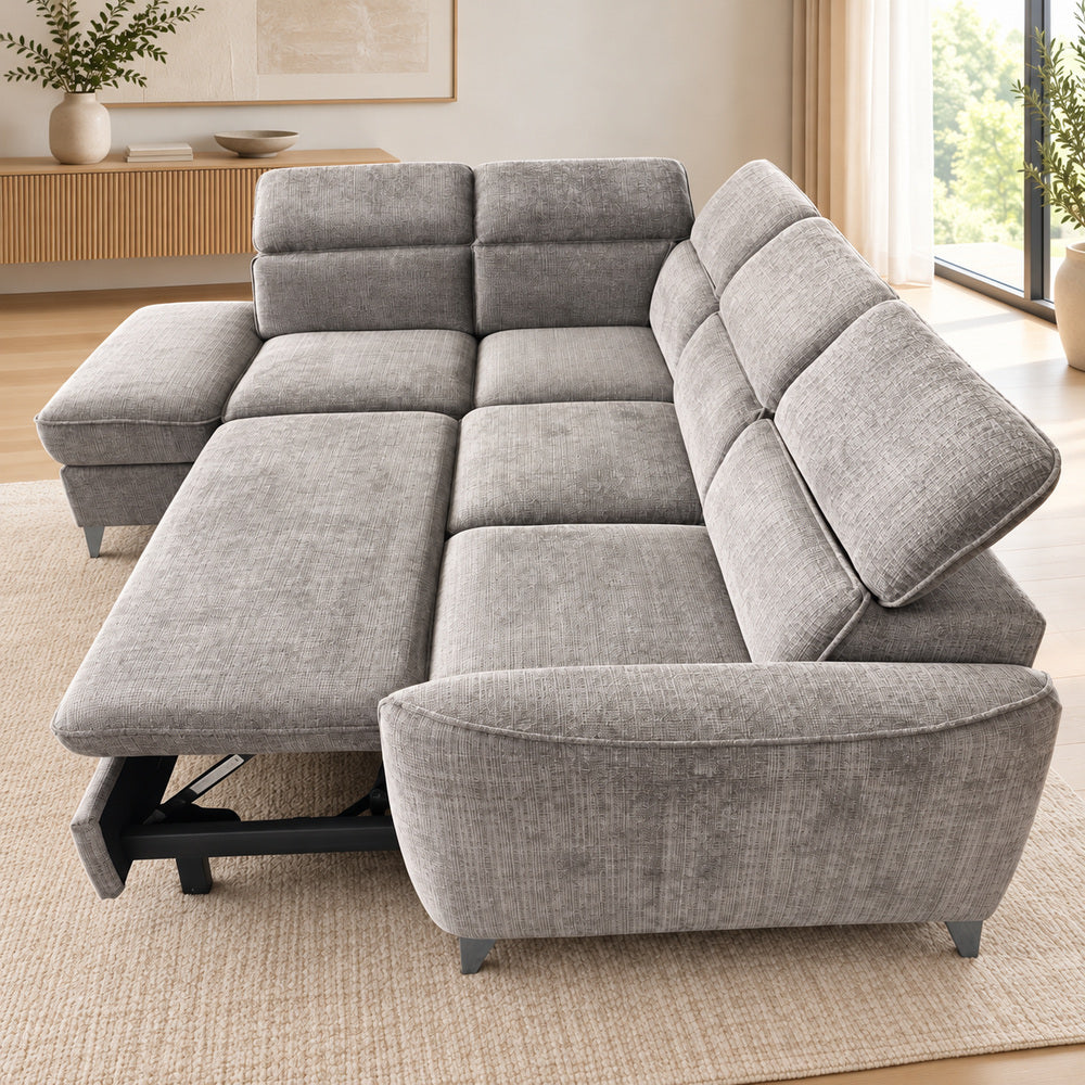 Canapé d’angle gauche convertible avec coffre en tissu Cremona anthracite – Bari