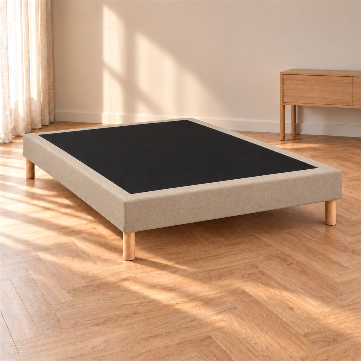 Sommier tapissier déco 160x200 cm Beige - Hauteur 30 cm - Pieds inclus