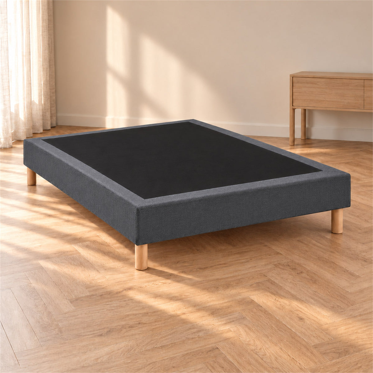 Sommier tapissier déco 160x200 cm Gris - Hauteur 35 cm - Caisse 20 cm - Pieds Inclus