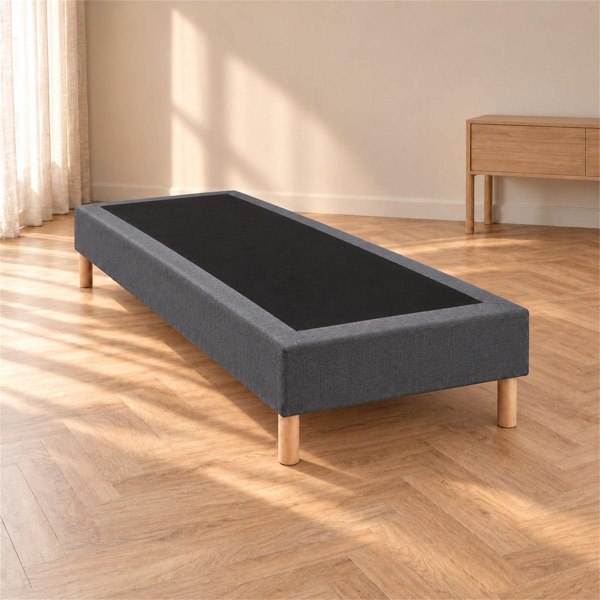 Sommier tapissier déco 80x200 cm Gris - Hauteur 35 cm - Caisse 20 cm - Pieds inclus