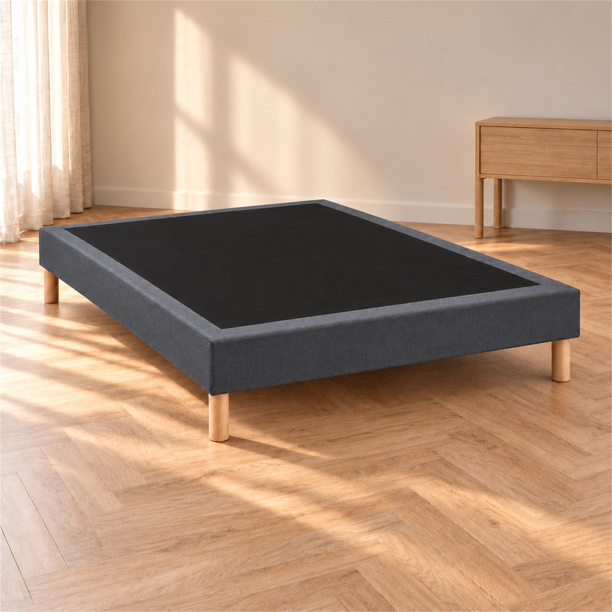 Sommier tapissier déco 160x200 cm Gris - Hauteur 30 cm - Pieds inclus