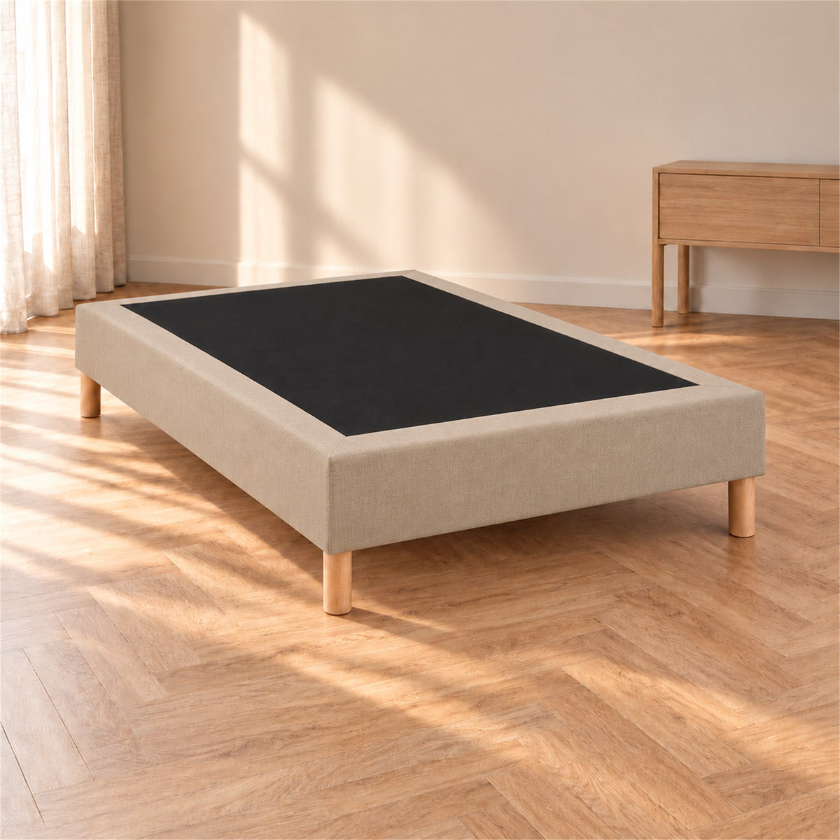 Sommier tapissier déco 140x190 cm Beige - Hauteur 35 cm - Caisse 20 cm - Pieds inclus