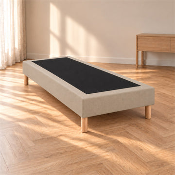Sommier tapissier déco 90x200 cm Beige - Hauteur 35 cm - Caisse 20 cm - Pieds inclus