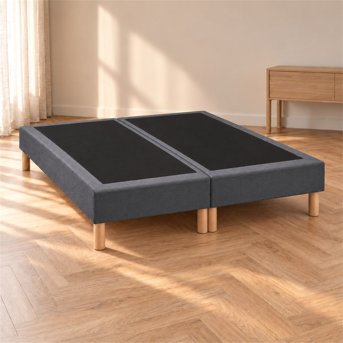 Lot de 2 sommiers tapissiers déco 80x200 cm Gris - 160x200 - Hauteur 35 cm - 8 pieds inclus