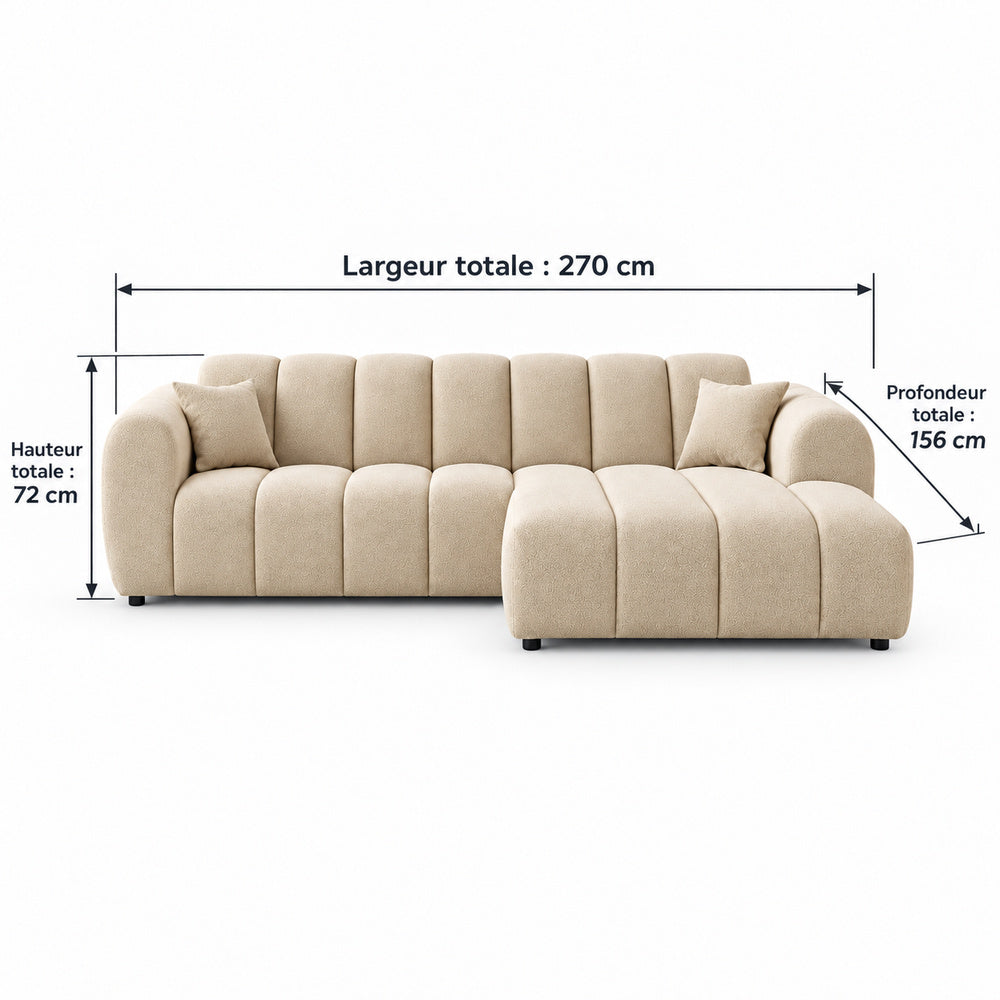 Canapé d’angle droit en tissu Cremona beige 270 x 156 cm – Astrus