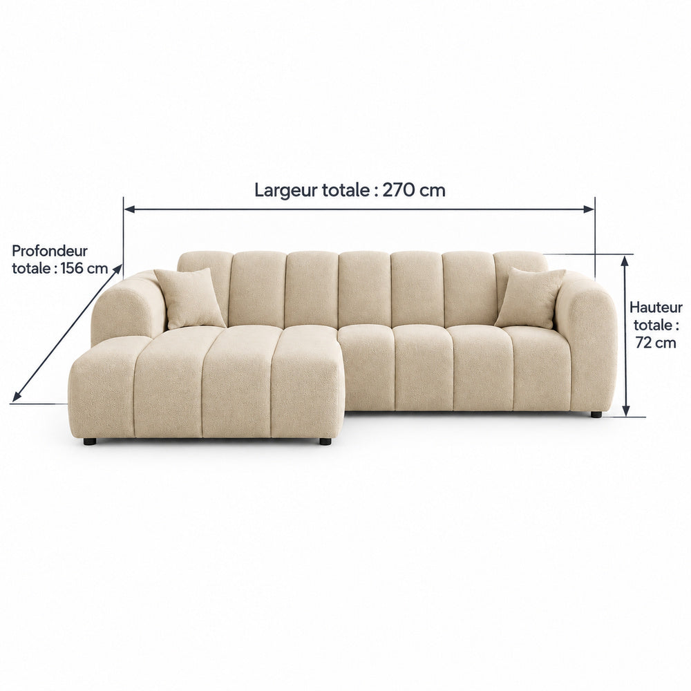 Canapé d’angle gauche en tissu Cremona beige 270 x 156 cm – Astrus