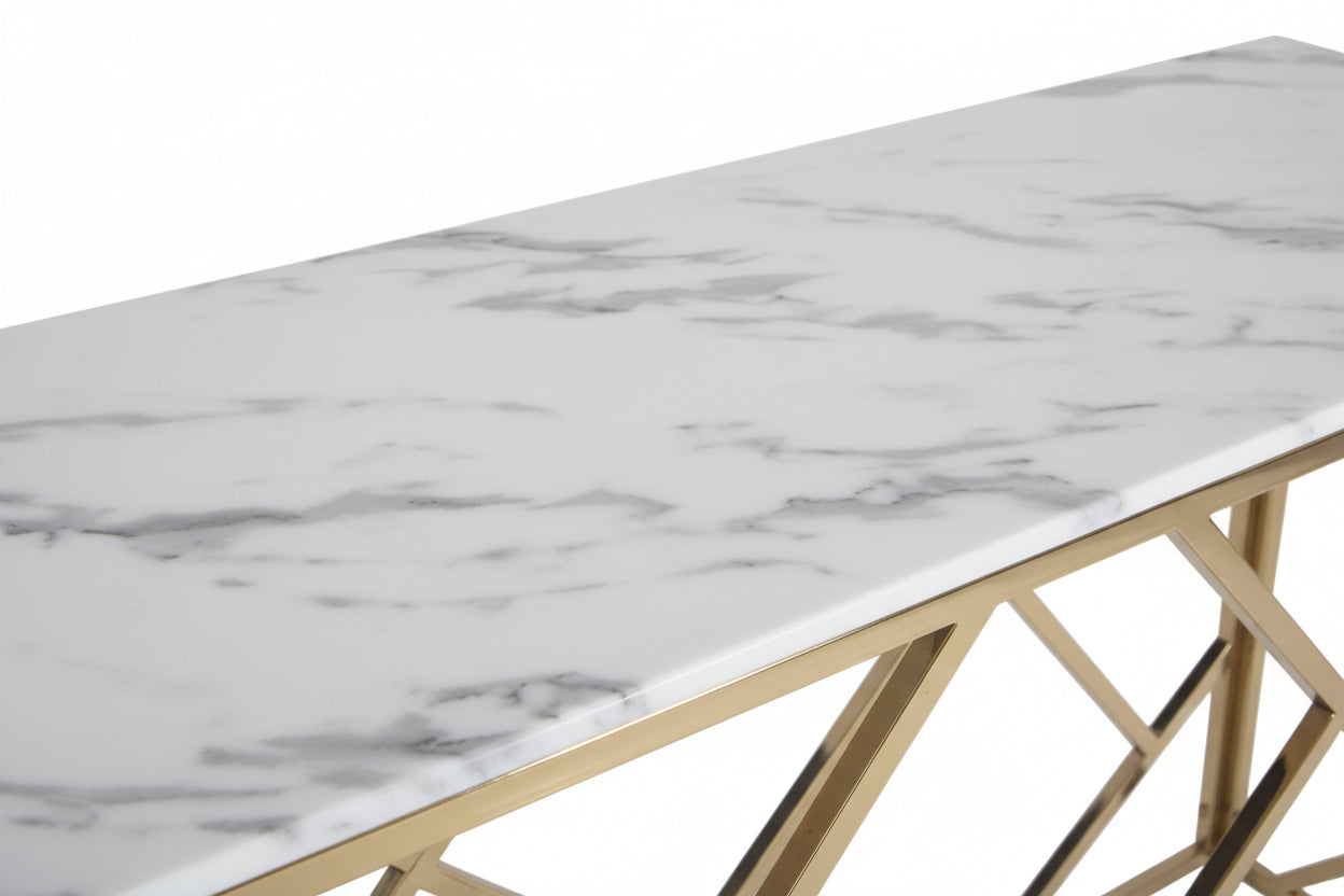 Console gold verre marbré blanc 120x40x78 cm GEOMAG