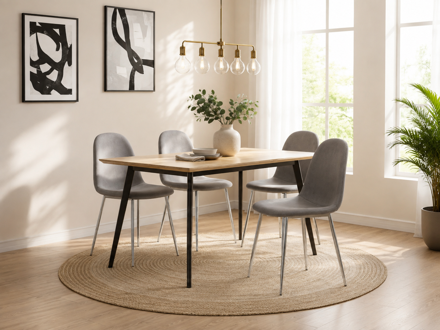 Lot de 4 chaises scandinaves velours anthracite pieds chrome #couleur_anthracite