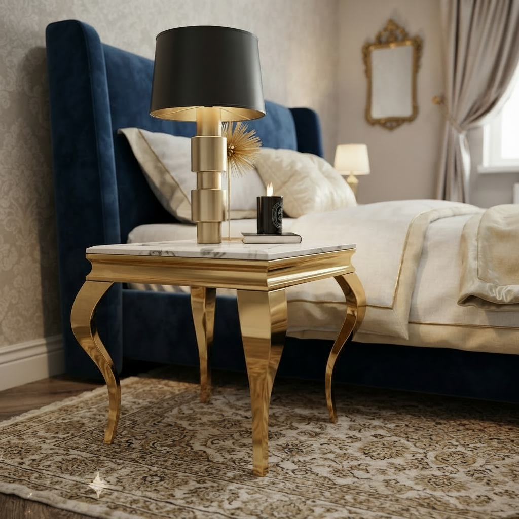 Guéridon BAROQUE gold marbre blanc 50x50 cm #couleur_marbre_blanc