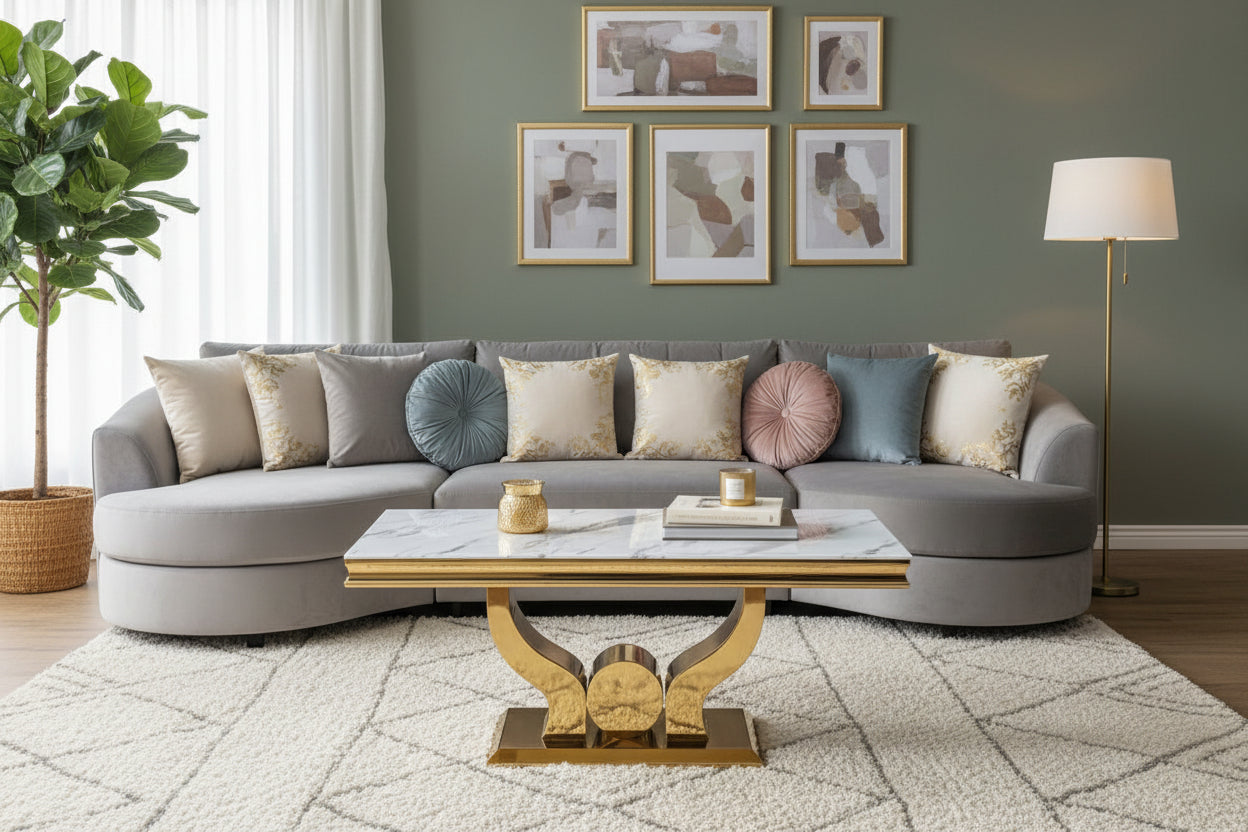 Table Basse Rectangle Verre Trempé Marbré Blanc 120x70cm TROFY