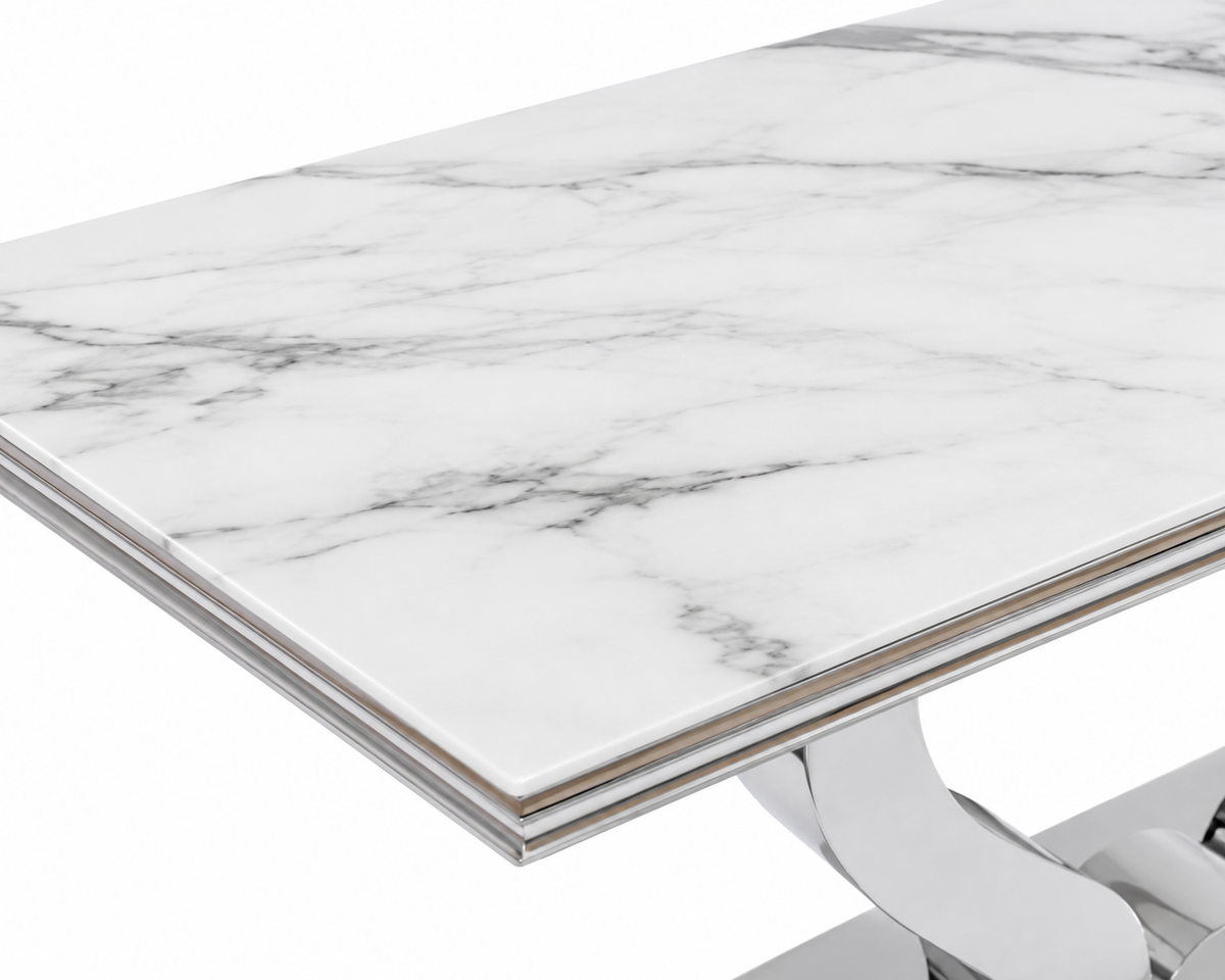 Table à manger plateau en verre blanc 150x90 cm TROFY