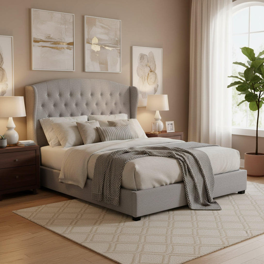 Lit BERGERAC – Tissu Gris – 140x190 cm