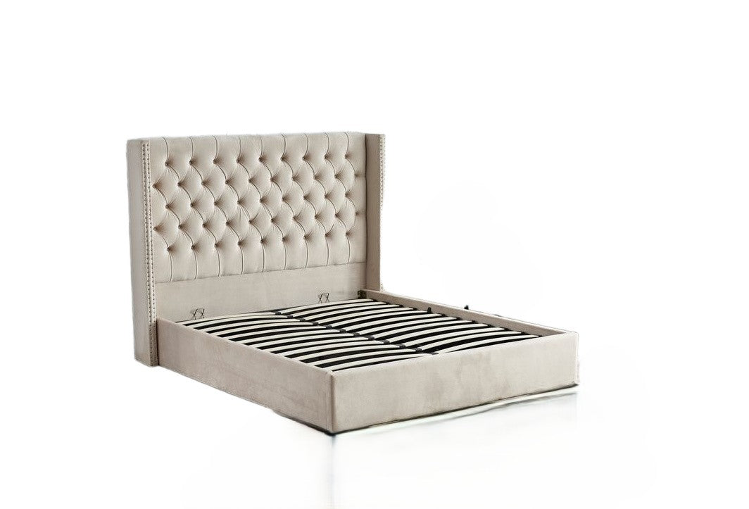 Lit COFFRE 2 places 140X190 cm cm CLOUTE velours