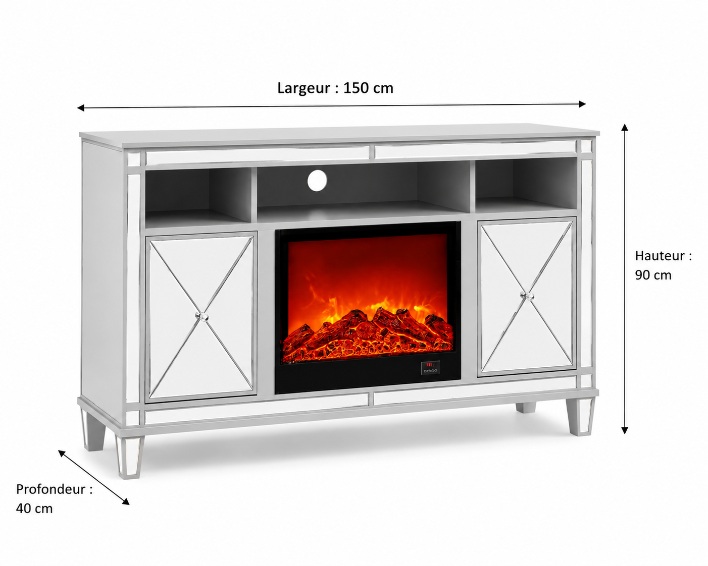 Meuble TV avec Cheminée SPEZIA – 150x40x90 cm – Style Moderne & Confort