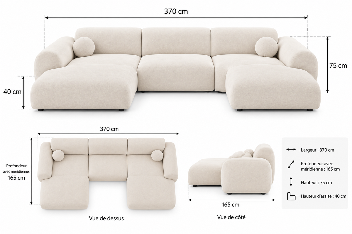 Canapé d’angle arrondi velours écru Cloud Bis - Panoramique #couleur_Ecru