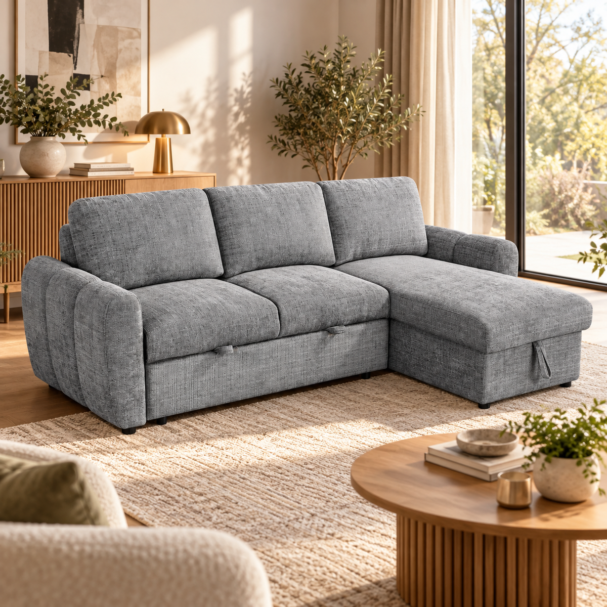 Canapé d’angle droit convertible en tissu Cremona anthracite 238 x 160 cm – Cuba
