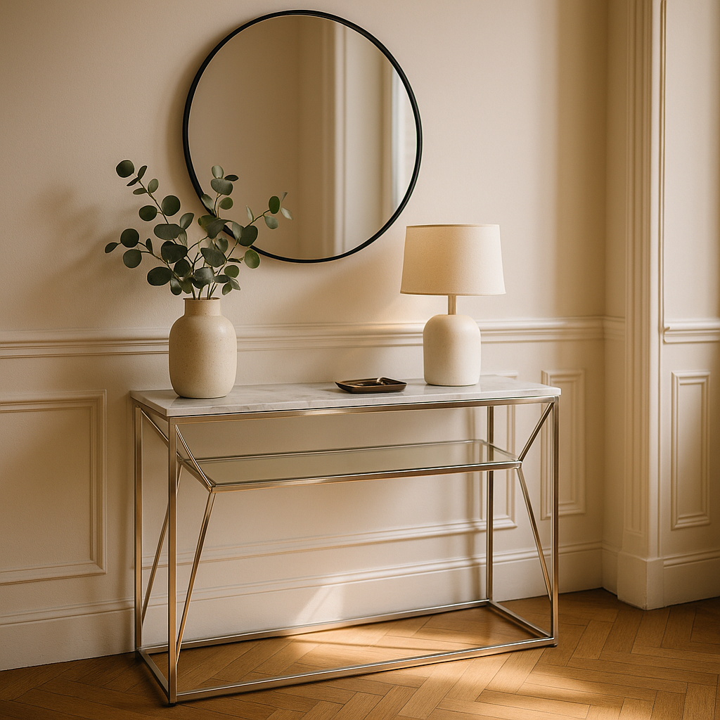 Console CHERYL Chrome 120x40x78 cm #couleur_marbré_blanc