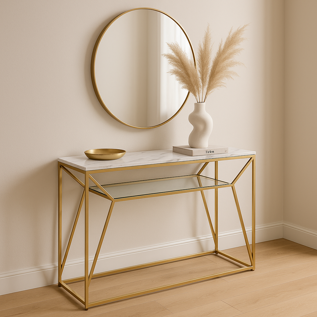 Console CHERYL Gold 120x40x78 cm #couleur_marbré_blanc