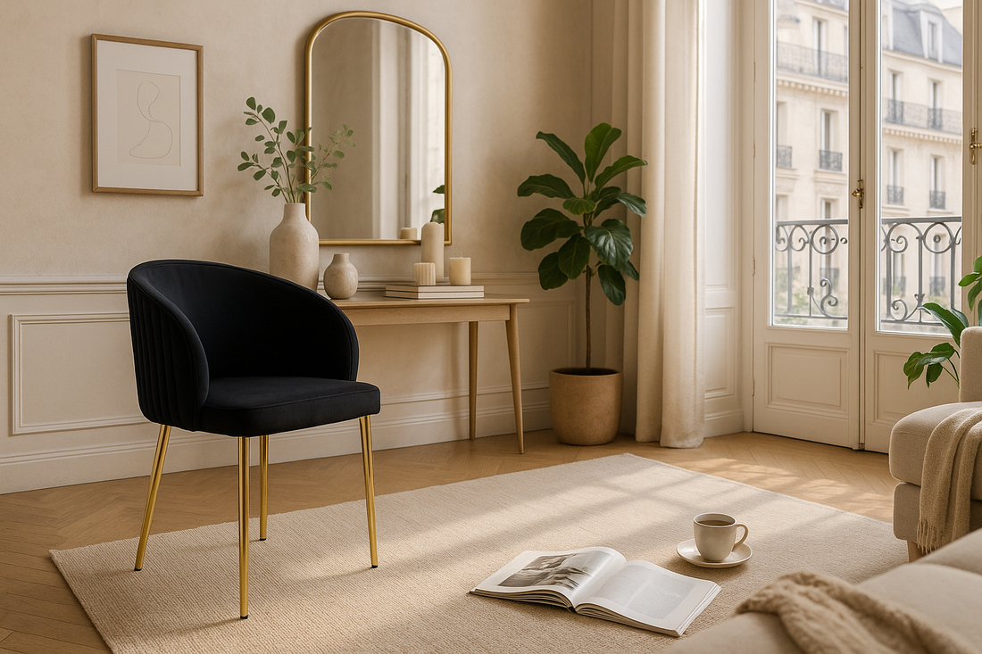 Chaise CARLITA Gold avec accoudoirs #couleur_noir